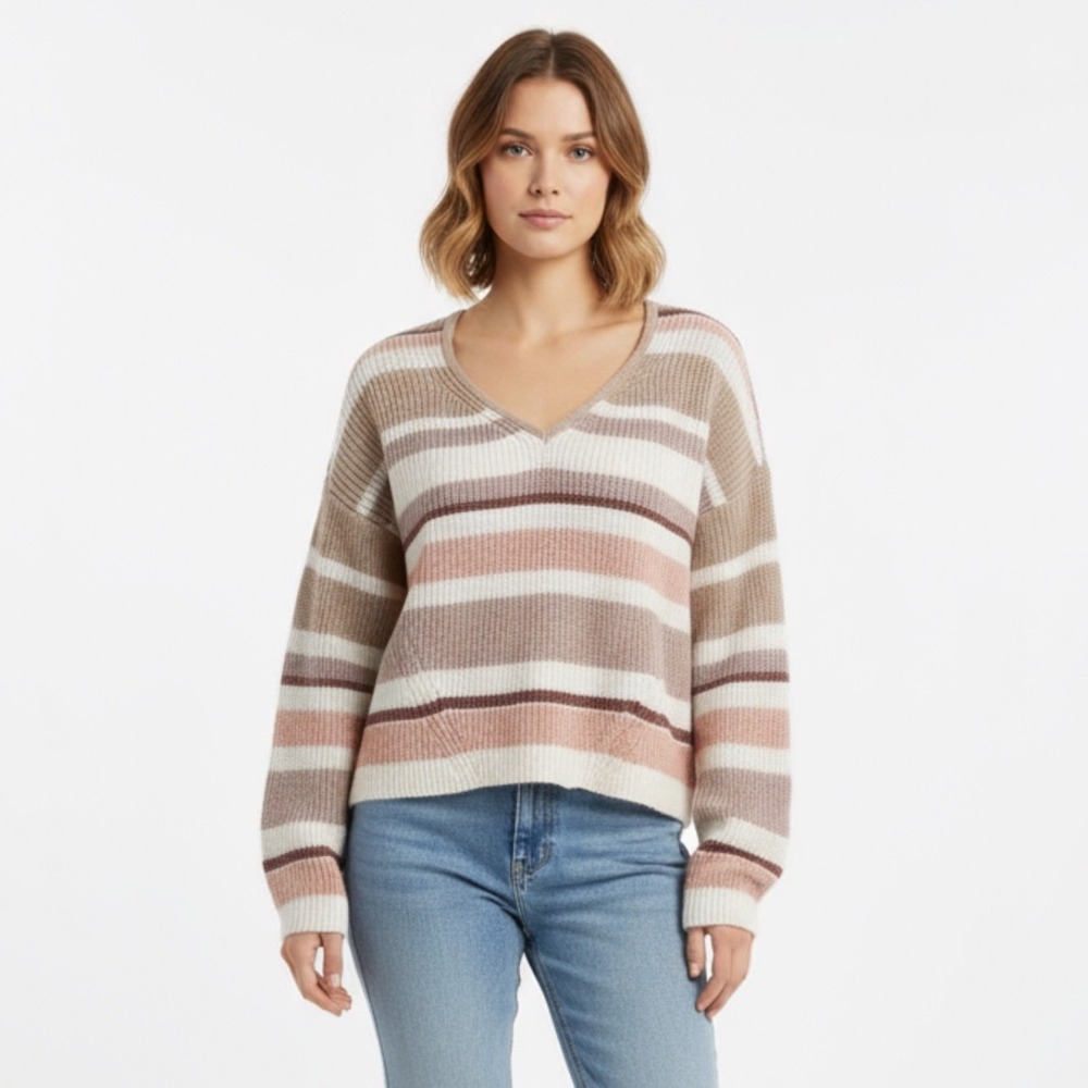Abercrombie & Fitch Striped V-Neck Sweater Knit Pullover Casual Top‎ Size M